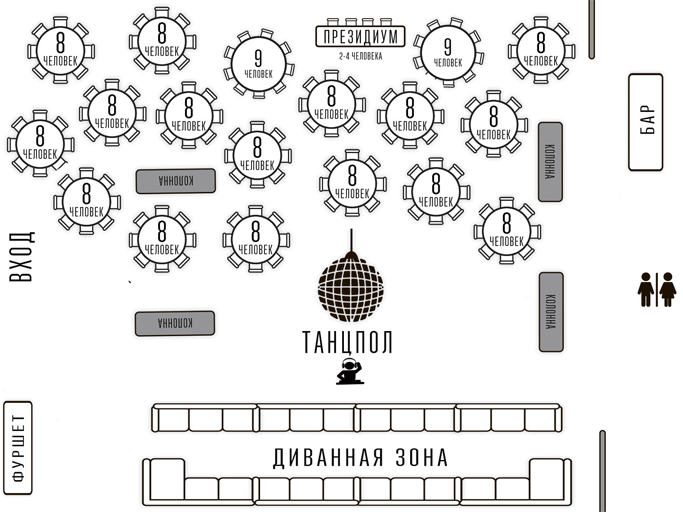 План ресторана кафе Андиамо на Нижней Масловке